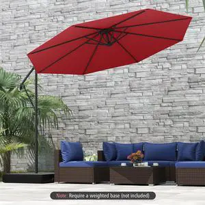 SlickBlue 10 Feet Offset Hanging Umbrella with Base and Infinite Tilt-Wine