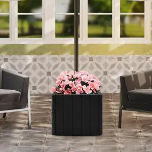 SlickBlue 2-in-1 Outdoor Umbrella Base Planter Patio Umbrella Stand with Flower Box-Black