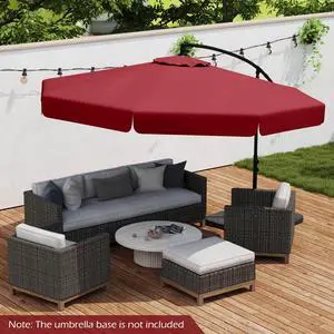 SlickBlue 10 Feet Patio Cantilever Umbrella with Cover Tilt Adjustment and Ruffled Edge-Wine
