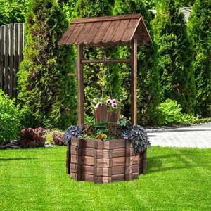 SlickBlue Outdoor Wooden Wishing Well Planter Bucket