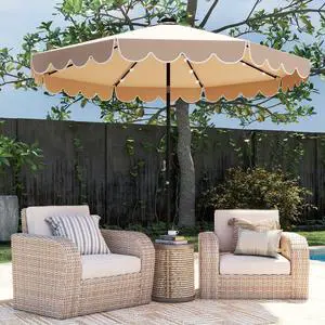 SlickBlue 10 Feet Solar Patio Umbrella with 24 LED Lights-Coffee