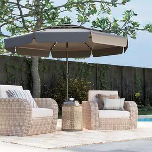 SlickBlue 10 Feet Solar Patio Umbrella with 3-Tier Vented Top-Grey