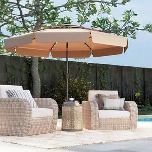 SlickBlue 10 Feet Solar Patio Umbrella with 3-Tier Vented Top-Taupe