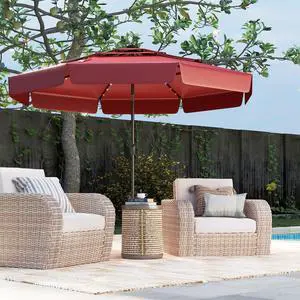 SlickBlue 10 Feet Solar Patio Umbrella with 3-Tier Vented Top-Red