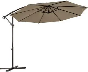 SlickBlue 10 Feet Patio Outdoor Sunshade Hanging Umbrella without Weight Base-Tan