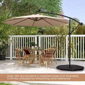 SlickBlue 10 Feet Solar Offset Hanging Umbrella with 40 Lamp Beads and Solar Panel-Tan