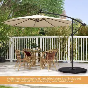 SlickBlue 10 Feet Solar Offset Hanging Umbrella with 40 Lamp Beads and Solar Panel-Beige