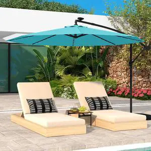 SlickBlue 10 Feet Solar LED Offset Umbrella with 40 Lights and Cross Base for Patio-Turquoise