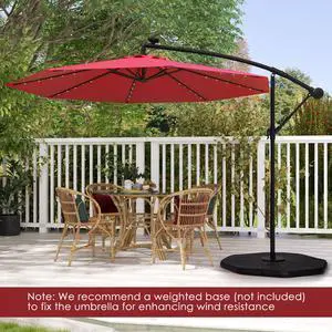 SlickBlue 10 Feet Solar Offset Hanging Umbrella with 40 Lamp Beads and Solar Panel-Wine