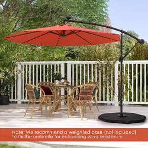 SlickBlue 10 Feet Solar Offset Hanging Umbrella with 40 Lamp Beads and Solar Panel-Orange