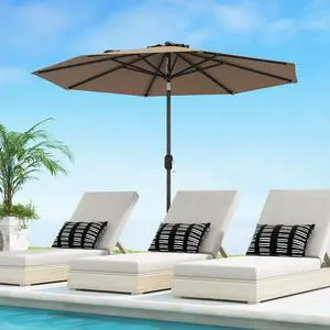 SlickBlue 9 ft Outdoor Market Patio Table Umbrella Push Button Tilt Crank Lift-Tan