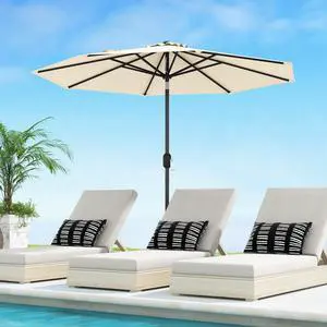 SlickBlue 9 ft Outdoor Market Patio Table Umbrella Push Button Tilt Crank Lift-Beige