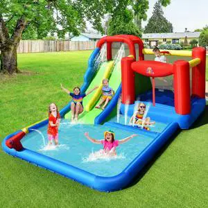 SlickBlue Inflatable Water Slide with Ocean Balls for Kids without Blower