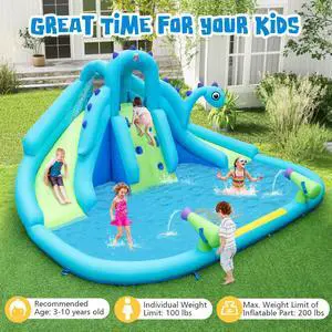 SlickBlue Inflatable Water Slide with Dual Slides and Large Splash Pool and Carry Bag (with 584W Blower)