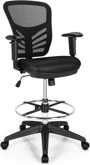 SlickBlue Mesh Drafting Chair Office Chair with Adjustable Armrests and Foot-Ring-Black