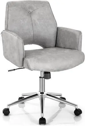 Adjustable Hollow Mid Back Leisure Office Chair with Armrest-Gray