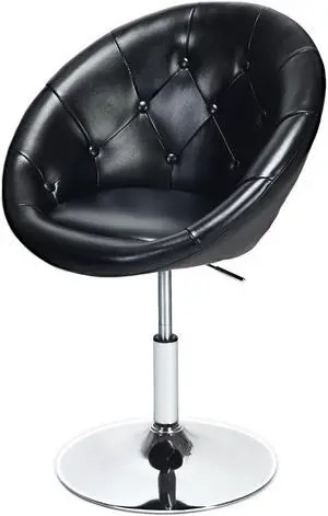 SlickBlue 1 Piece Modern Adjustable Swivel Round PU Leather Chair-Black