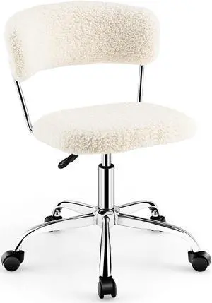 Computer Desk Chair Adjustable Sherpa Office Chair Swivel Vanity Chair-White