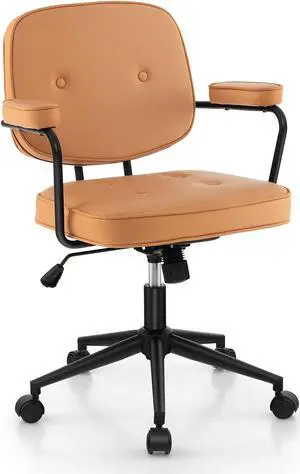 PU Leather Office Chair with Rocking Backrest and Ergonomic Armrest-Orange