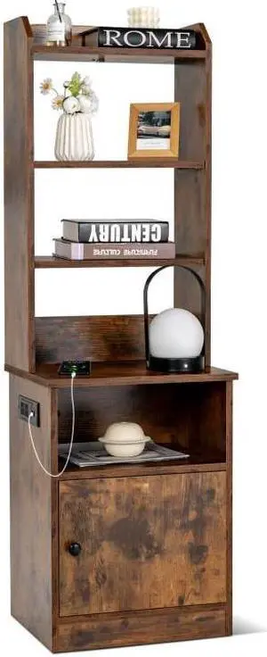 SlickBlue 6-Tier Bookshelf with Charging Station and Cabinet