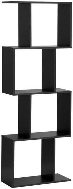 SlickBlue 4-Tiers Wooden S-Shaped Bookcase for Living Room Bedroom Office
