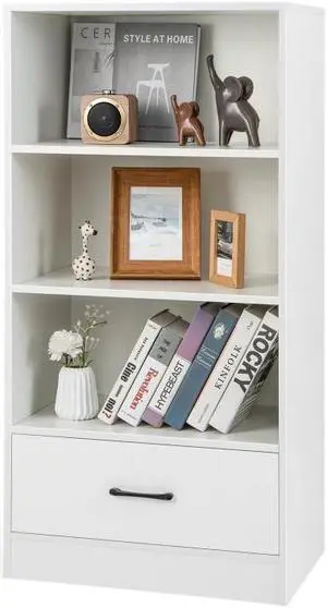 SlickBlue 4-Tier Storage Bookcase with Open Shelves Drawer and Anti-toppling Device