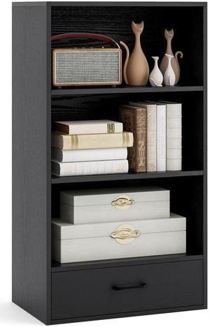 SlickBlue 4-Tier Storage Bookcase with Open Shelves Drawer and Anti-toppling Device
