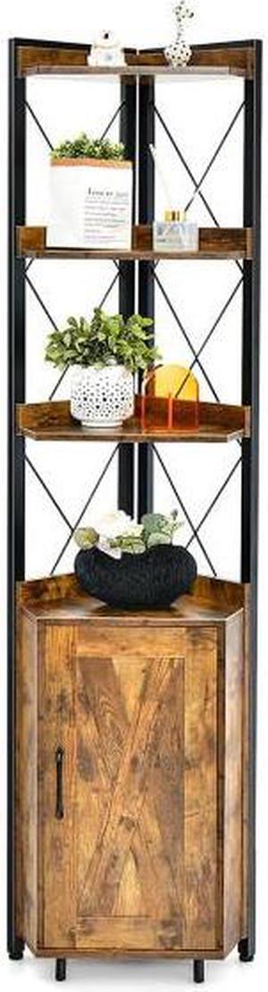 SlickBlue Tall Corner Storage Cabinet with 3-Tier Shelf and Enclosed Cabinet
