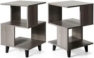 SlickBlue 2 Pieces Wooden Modern Nightstand Set with Solid Wood Legs for Living Room
