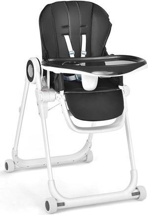 SlickBlue Baby High Chair Foldable Feeding Chair with 4 Lockable Wheels