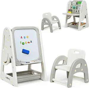 SlickBlue 2-in-1 Kids Easel Desk Chair Set Book Rack Adjustable Art Painting Board