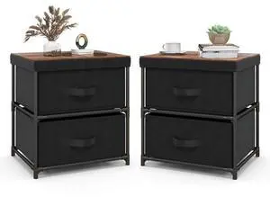 SlickBlue 2-Drawer Nightstand with Removable Fabric Bins and Pull Handles Set of 2-Black