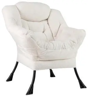 SlickBlue Sherpa Upholstered Accent Chair with Cozy Head Pillow-Beige