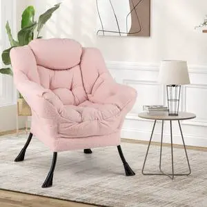 SlickBlue Sherpa Upholstered Accent Chair with Cozy Head Pillow-Pink