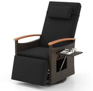 SlickBlue Patio Rattan 360° Swivel Recliner Chair with Adjustable Backrest and Footrest-Black