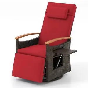 SlickBlue Patio Rattan 360° Swivel Recliner Chair with Adjustable Backrest and Footrest-Red