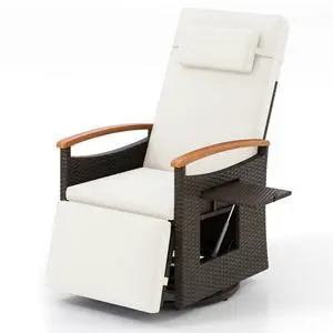 SlickBlue Patio Rattan 360° Swivel Recliner Chair with Adjustable Backrest and Footrest-White