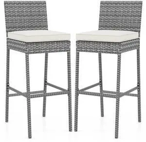 SlickBlue Patio Wicker Bar stools with Soft Seat Cushion and Cozy Footrest-Set of 2