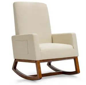 Upholstered High-Back Rocking Lounge Chair with Side Pocket