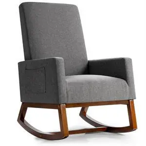 Upholstered High-Back Rocking Lounge Chair with Side Pocket