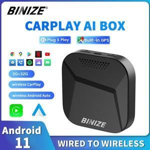 Binize Wireless Android Auto & Wireless CarPlay Ai Box Adapter Multimedia Box Spotify/Netflix/YouTube Car Video, Comes with Android 11.0 System, 4G Network/Google Play Download Apps/Built-in GPS