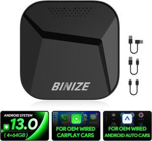Binize Wireless CarPlay Android AUTO Multimedia Video Box 4G Cellular,4GB+64GB,8Core,Android 13 System,Built-in Navigation,Support SIM&TF Card Bluetooth Only Support Car with OEM Wired CarPlay