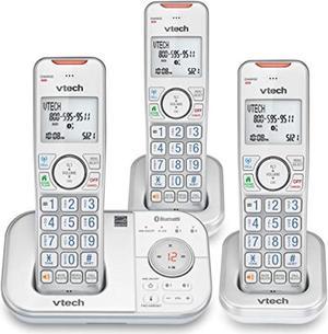 Vs112-37 Dect 6.0 Bluetooth 3 Handset Cordless Phone For Home With Answering Machine, Call Blocking, Caller Id, Intercom And Connect To Cell (Silver & White)