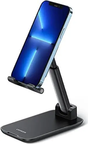 Phone Stand Cell Phone Holder For Desk Adjustable Foldable Compatible With Iphone 13 12 Pro Max Iphone 11 Xs Xr X Se 8 Plus 6 7 Samsung Galaxy Note20 S20 S10 S9 S8 Mobile Phone, Black