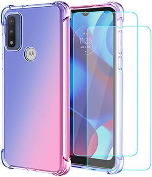 For Moto G Pure 2021  Moto G Power 2022 Case With 2 Pack Tempered Glass Screen Protector Cute Clear Gradient Slim Tpu Back Phone Protective Cover For Motorola Moto G Pure 2021 BluePink