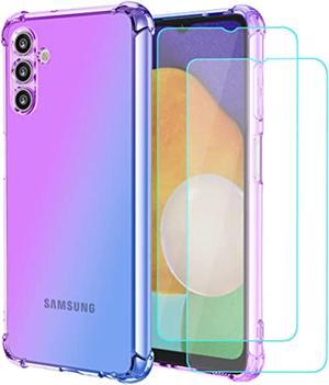 For Galaxy A13 5G/ Samsung A13 5G Case With [2 Pack] Tempered Glass Screen Protector, Cute Clear Gradient Slim Shockproof Tpu Back Phone Protective Cover For Samsung Galaxy A13 5G (Purple/