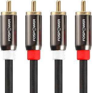 FosPower 2 RCA M/M Stereo Audio Cable [24K Gold Plated | Copper Core] 2RCA Male to 2RCA Male [Left/Right] Premium Sound Quality Plug - 15ft