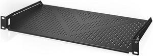 Vented Cantilever 1U Universal Rack Shelf, 10" Deep, for 19 equipment racks. Heavy-Duty 2.4mm Cold Rolled Steel, 60lbs Capacity