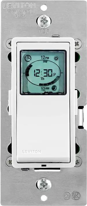 Leviton Decora Timer Switch, Programmable and Astronomical, Lights and Motor Loads, Single Pole or 3-Way, VPT24-1PZ, White Leviton Decora Timer Switch, Programmable and Astronomical, Lights and Motor Loads, Single Pole or 3-Way, VPT24-1PZ, White