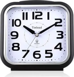 5.5" Large Analog Alarm Clock Silent Non Ticking, Gentle Wake, Beep Sounds, Increasing Volume, Battery Operated Snooze and Manual Light, Easy Set, Black (Best for Elder)